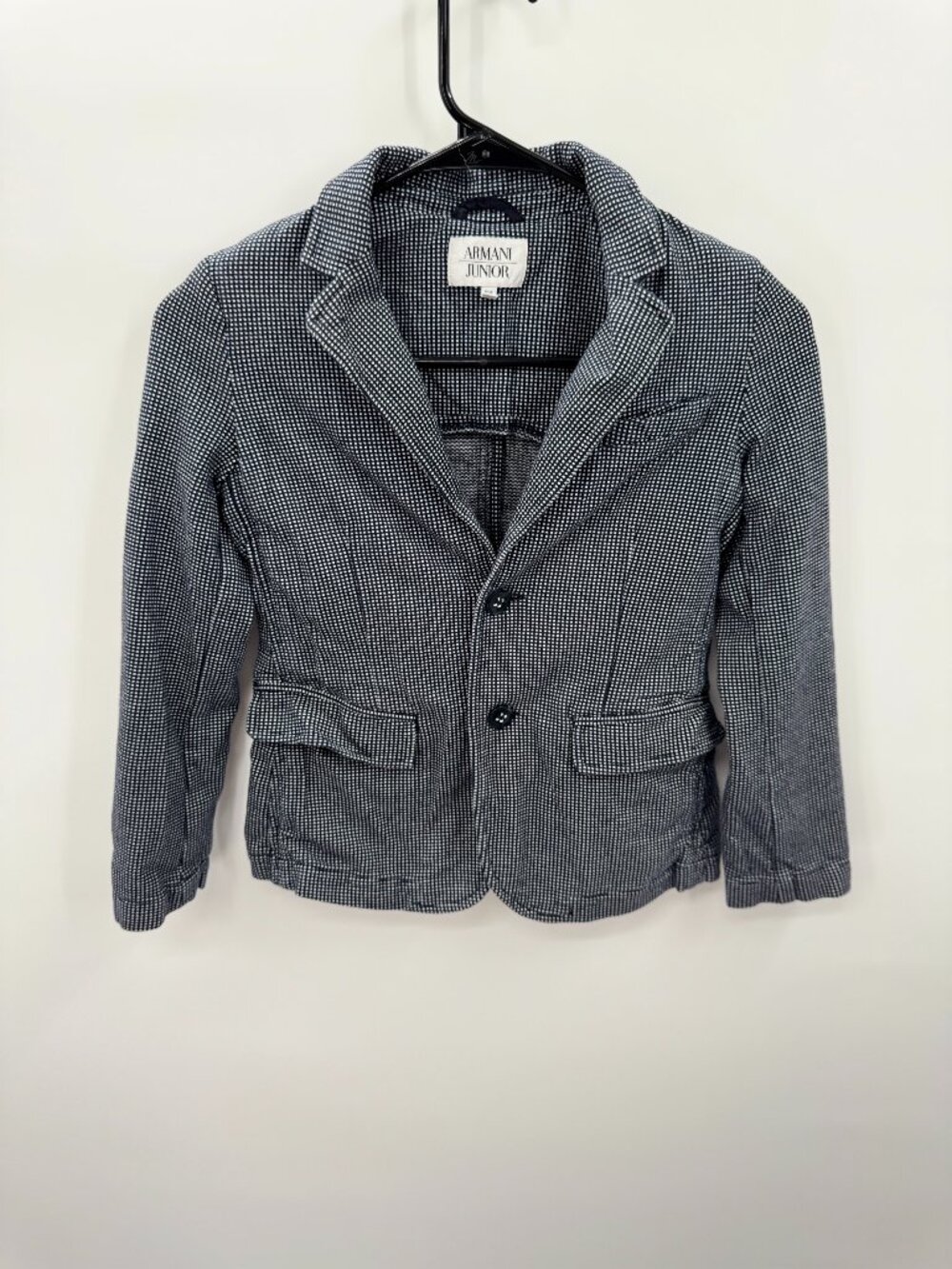 Title Armani Junior Boys Navy Micro Check Knit Blazer Jacket Size 10A (US 10)